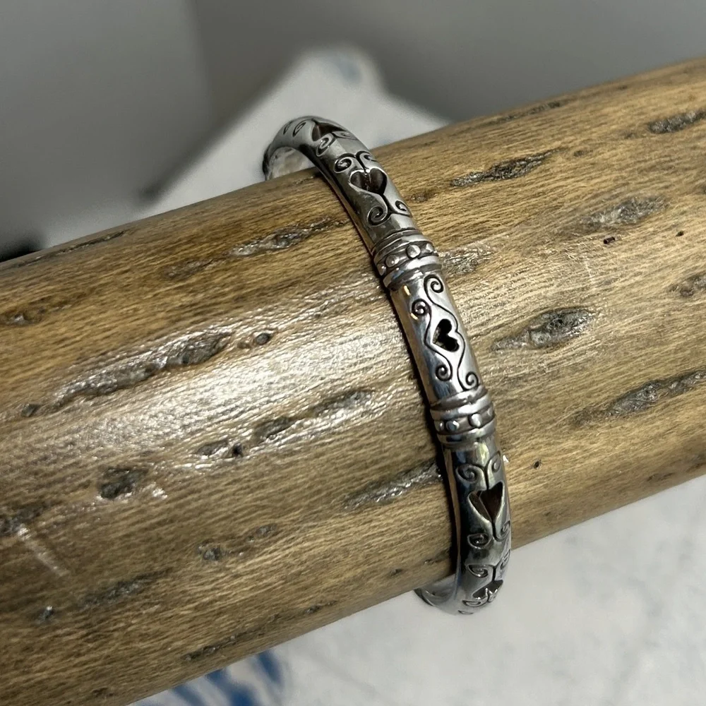Brighton Shot Thru The Heart Bangle Bracelet Cutout Hearts Etched Design - Picture 3 of 9